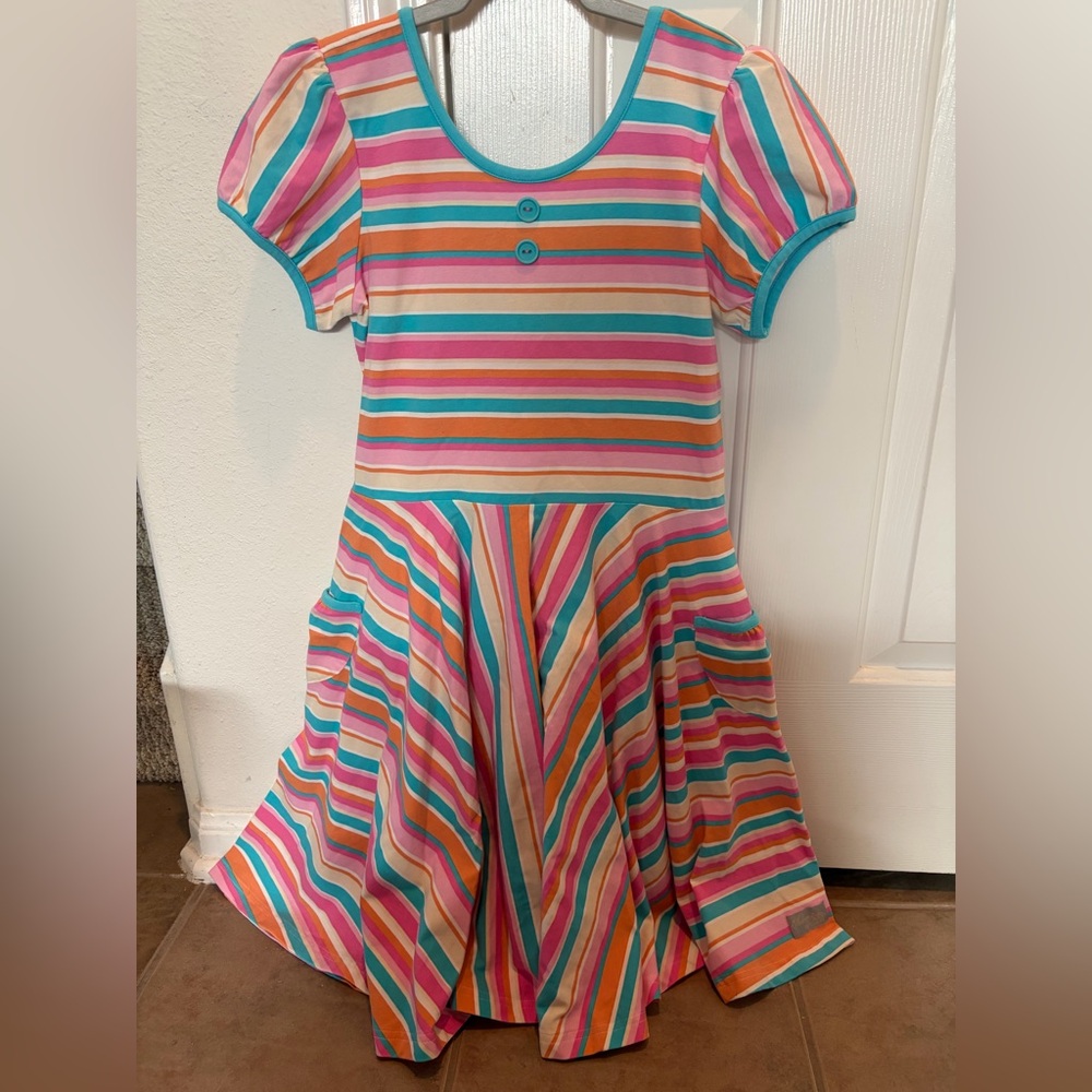 Eleanor Rose Pink Teal Orange Stripe Dress Size 14-16